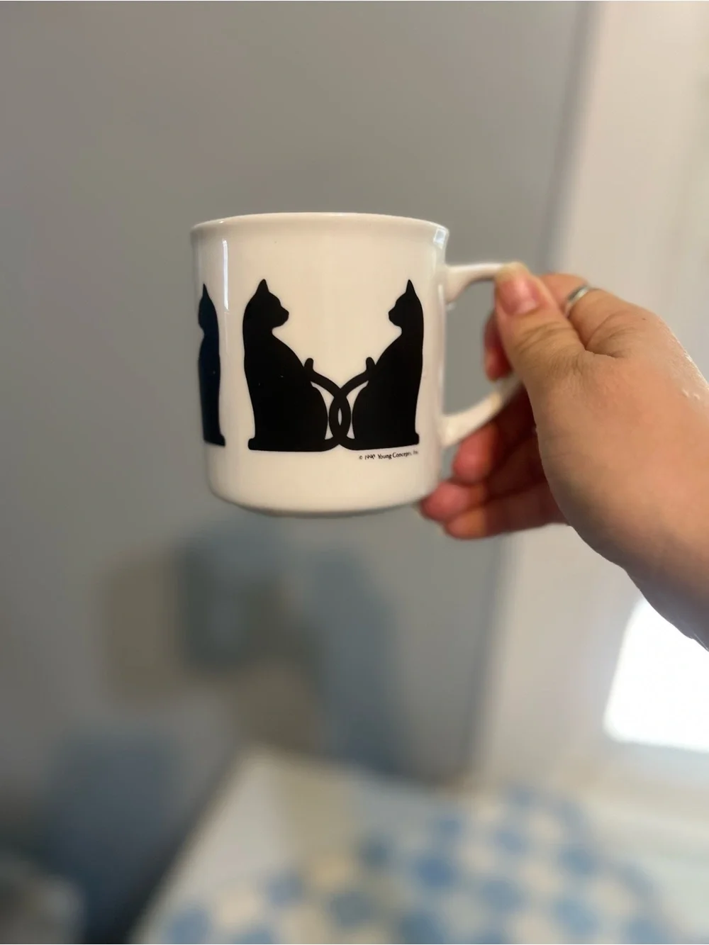 White Ceramic Mug Black Cat Silhouettes